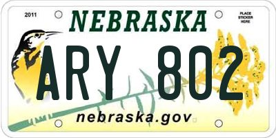 NE license plate ARY802