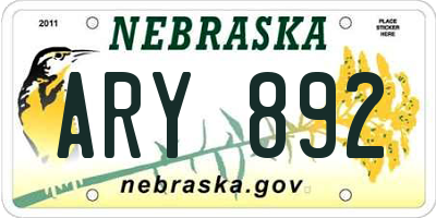NE license plate ARY892
