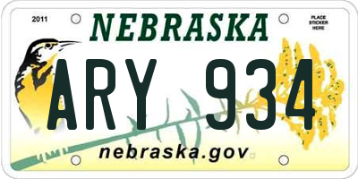 NE license plate ARY934