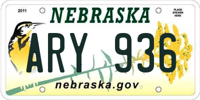 NE license plate ARY936