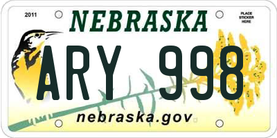 NE license plate ARY998