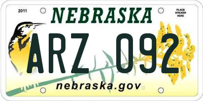 NE license plate ARZ092