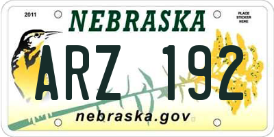 NE license plate ARZ192