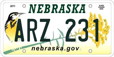 NE license plate ARZ231