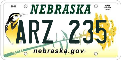 NE license plate ARZ235