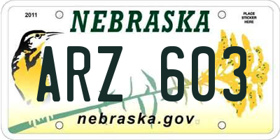 NE license plate ARZ603