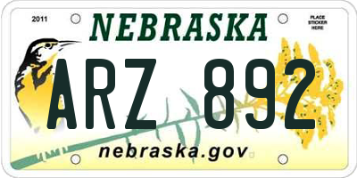 NE license plate ARZ892