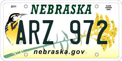 NE license plate ARZ972