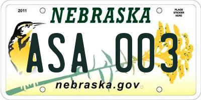 NE license plate ASA003