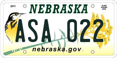 NE license plate ASA022