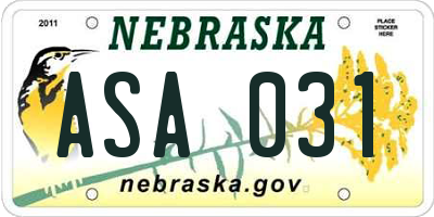 NE license plate ASA031