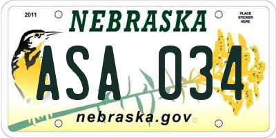 NE license plate ASA034