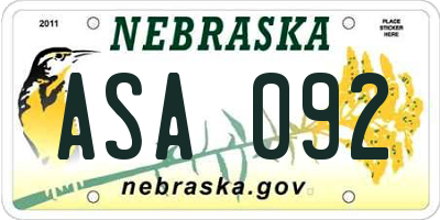 NE license plate ASA092