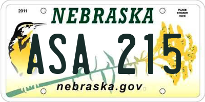 NE license plate ASA215