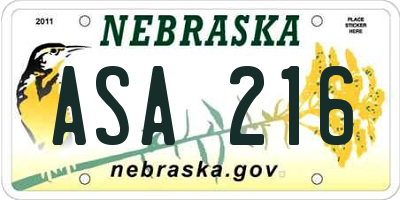 NE license plate ASA216