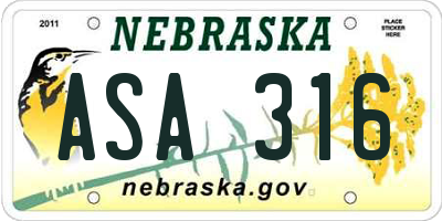 NE license plate ASA316