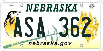 NE license plate ASA362