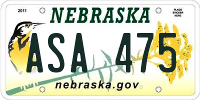 NE license plate ASA475