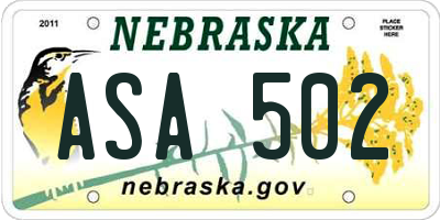 NE license plate ASA502