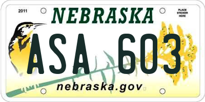 NE license plate ASA603