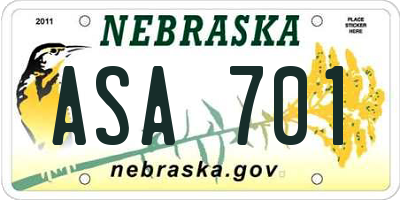 NE license plate ASA701