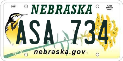 NE license plate ASA734
