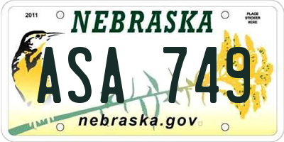 NE license plate ASA749