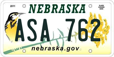 NE license plate ASA762
