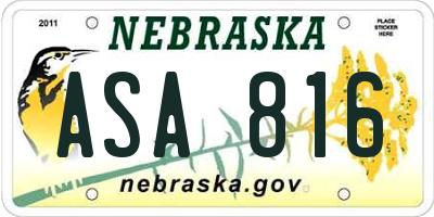 NE license plate ASA816
