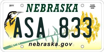 NE license plate ASA833