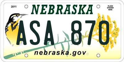 NE license plate ASA870