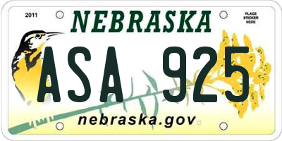 NE license plate ASA925