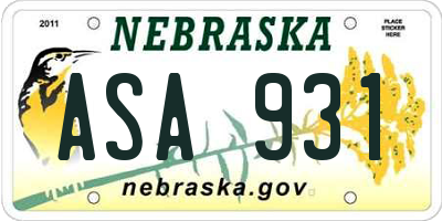 NE license plate ASA931