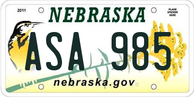 NE license plate ASA985