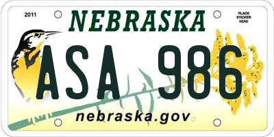NE license plate ASA986