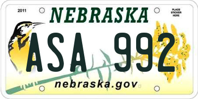 NE license plate ASA992