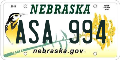 NE license plate ASA994