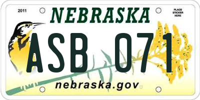 NE license plate ASB071