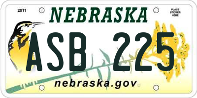 NE license plate ASB225