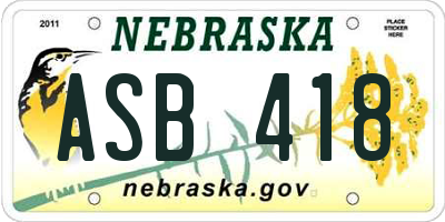 NE license plate ASB418