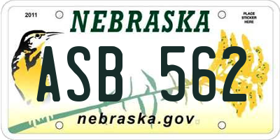 NE license plate ASB562