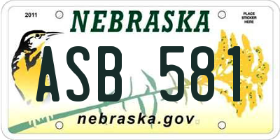 NE license plate ASB581