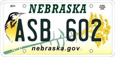 NE license plate ASB602