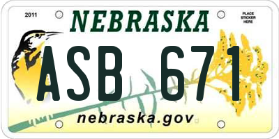 NE license plate ASB671