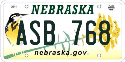 NE license plate ASB768