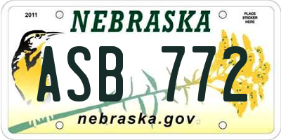 NE license plate ASB772
