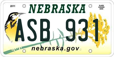 NE license plate ASB931