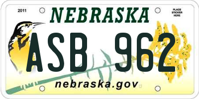 NE license plate ASB962