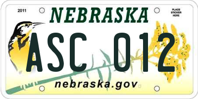 NE license plate ASC012