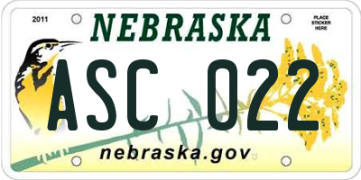 NE license plate ASC022